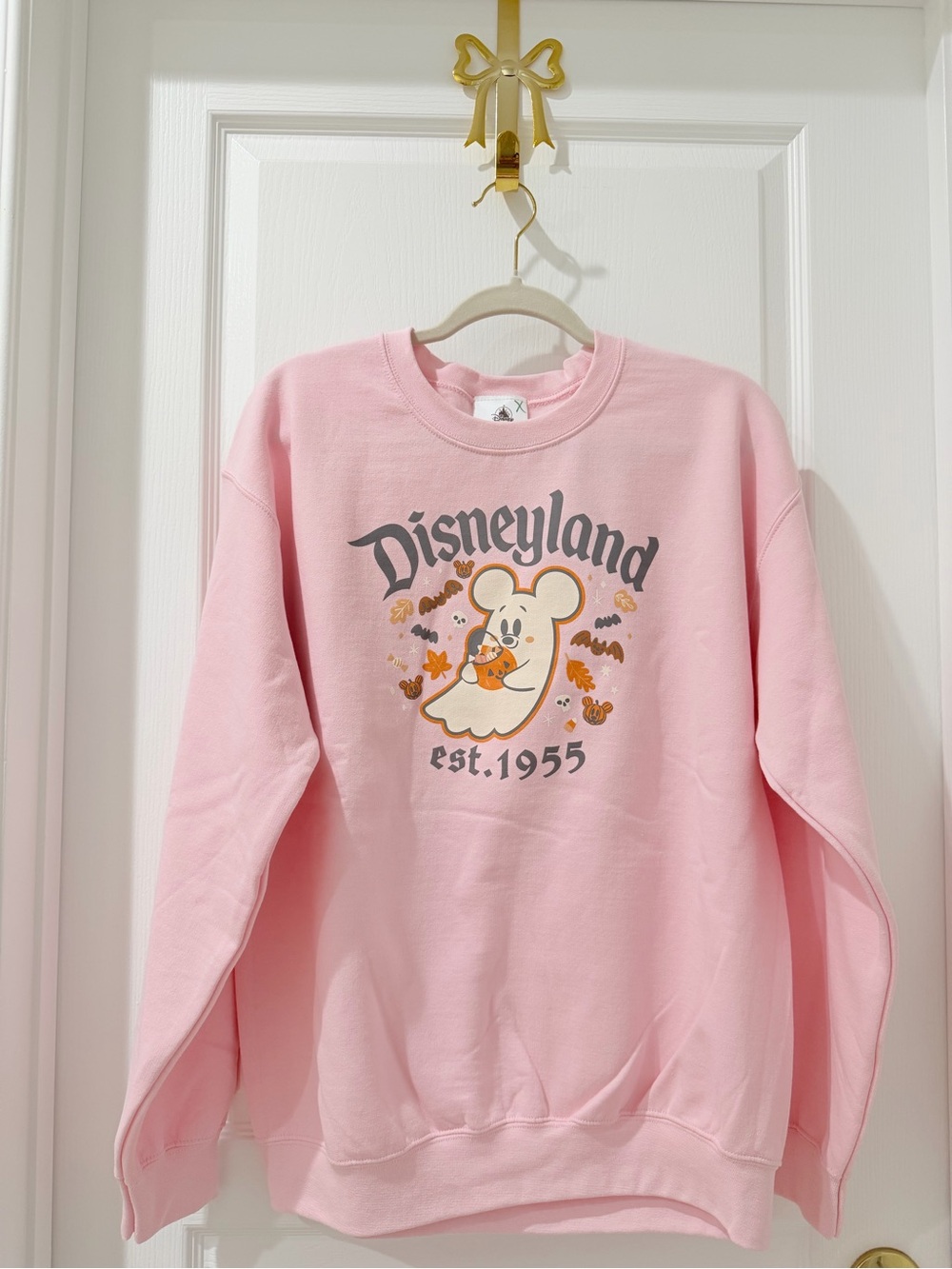 Disney Pink Ghost Mickey Sweatshirt with Orange Accent